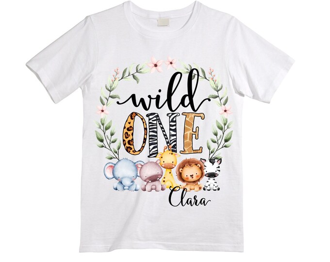 Personalized Let's Get Wild Safari theme Birthday Shirt. ONE Birthday. Girl's Safari Birthday Shirt. Jungle Safari Birthday Shirt.