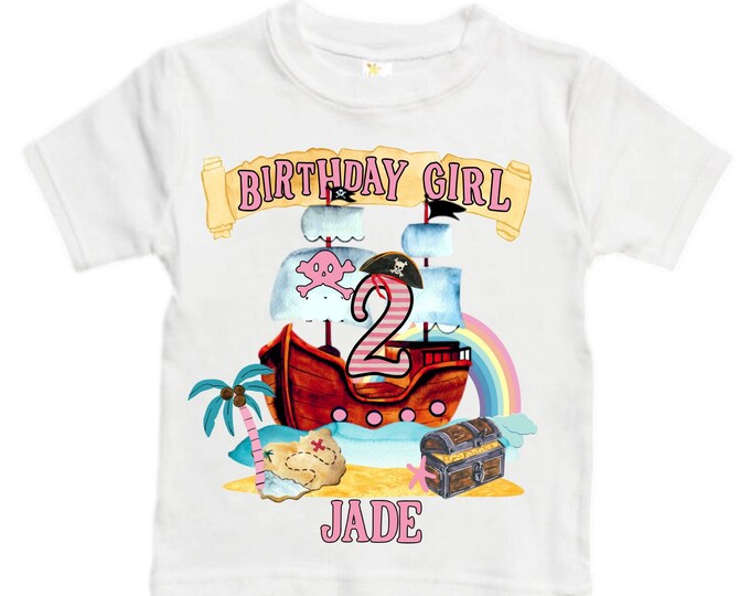 Personalized Two Pirate Rainbow . Pirate Ship.  Arrgh, Shiver me Timbers. Ahoy Matey Girls Birthday Shirt. 2nd Birthday Girl. Pirate Second