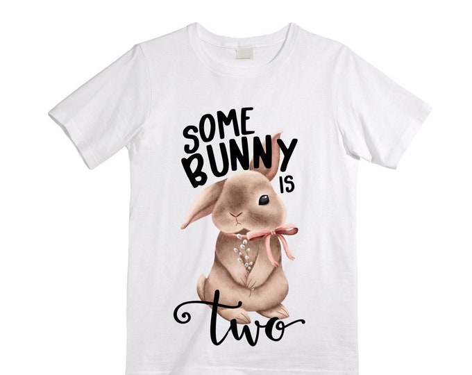 Some BUNNY is TWO - Bunny Rabbit Theme Birthday Girl Shirt. Cake Smash Sleeve Birthday Shirt. TWO . Birthday Shirt