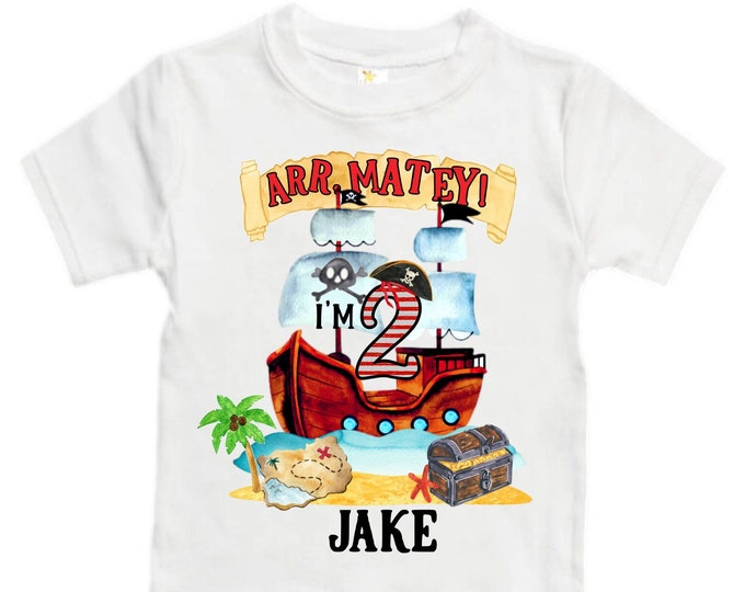 Personalized Pirate Ship theme Birthday Shirt. Two Birthday. Boy's Pirate Birthday. Shiver Me Timbers. Ahoy Matey. Arr. Arragh Shirt. Pirate