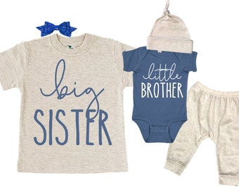 Big Sister/Little Brother Matching Sibling Set. Baby Shower Gift. Take Home Outfit. Matching Sibling Set