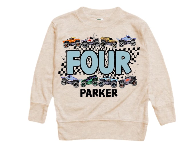 Personalized 4th Birthday Monster Truck Crushing It Shirt. Monster Truck FOUR