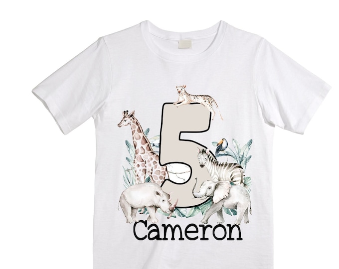 Personalized Let's Get Wild Birthday Shirt. FIVE Birthday. Boy's Safari Shirt. Safari Themed Birthday Shirt.