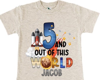 Personalized Space Birthday FIVE Astronaut theme Birthday Shirt. 5th Birthday. Boy's Birthday Shirt. Spaceship Space ship Birthday Shirt.