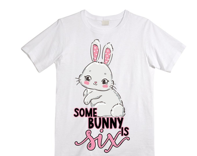 Personalized Some BUNNY is SIX - Rabbit Bunny Themed Birthday Girl Shirt. Cake Smash Birthday Shirt. 6th . Birthday Shirt
