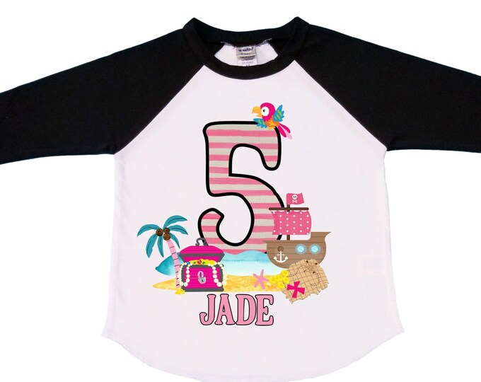 Personalized Pirate Rainbow FIVE Birthday Girl Shirt. Ahoy Matey, Arrgh, Arr Matey. Shiver Me Timbers Pirate 5th Birthday Shirt