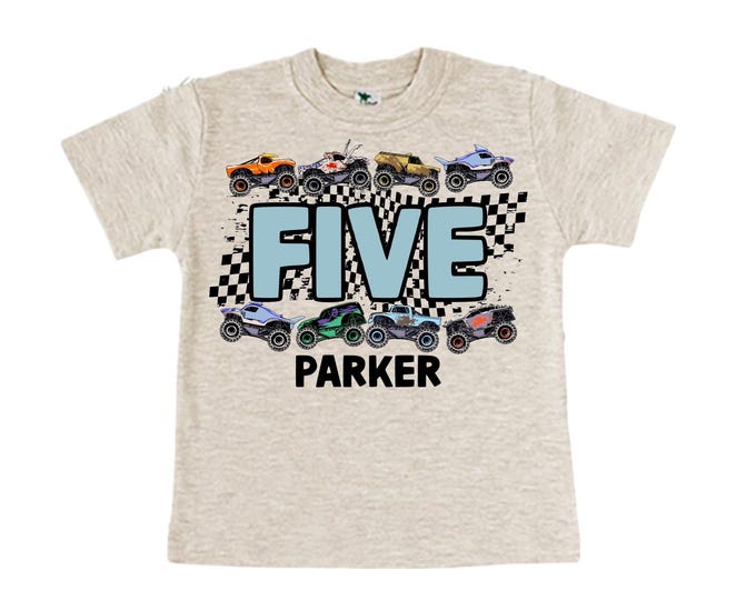 Personalized Monster Truck Birthday Shirt. FIVE Birthday. Boy's Truck Birthday Shirt.
