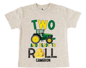 Personalized Farm Green Tractor Farm Animal theme Birthday Shirt. Two Birthday. Boy's Tractor Birthday Shirt.  Farm Birthday Shirt.