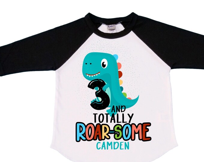 Personalized Dinosaur theme Birthday Shirt. Three Birthday. Boy's Dino Birthday Shirt. Dinosaur Birthday Shirt. THREE Rex