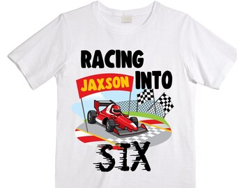 Personalized Racecar theme Birthday Shirt. SIX Birthday. Boy's Racing Birthday . Race Car Themed Birthday Shirt