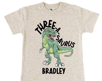 Personalized Dinosaur theme Birthday Shirt. Three Birthday. Boy's Dino Birthday Shirt. Dinosaur Birthday Shirt. THREE Rex
