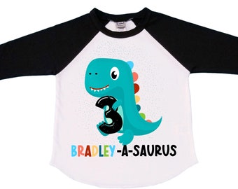 Personalized Dinosaur theme Birthday Shirt. Three Birthday. Boy's Dino Birthday Shirt. Dinosaur Birthday Shirt. THREE Rex