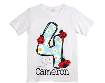 Personalized Ladybug Themed Birthday - Lady Bug . Four Birthday Girl Shirt. Cake Smash Ladybug Birthday Shirt. 4th . Birthday Shirt