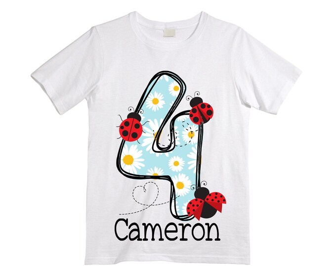 Personalized Ladybug Themed Birthday - Lady Bug . Four Birthday Girl Shirt. Cake Smash Ladybug Birthday Shirt. 4th . Birthday Shirt