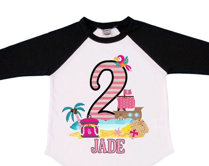 Personalized Two Pirate Rainbow . Pirate Ship.  Arrgh, Shiver me Timbers. Ahoy Matey Girls Birthday Shirt. 2nd Birthday Girl. Pirate Second