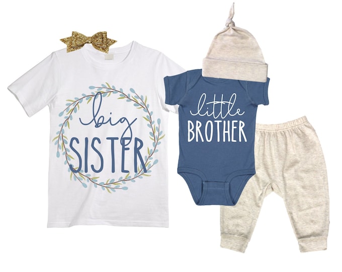 Big Sister/Little Brother Matching Sibling Set. Baby Shower Gift. Take Home Outfit. Matching Sibling Set
