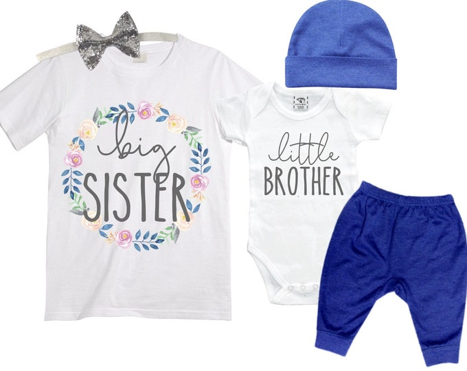 Big Sister/Little Brother Matching Sibling Set. Baby Shower Gift. Take Home Outfit. Matching Sibling Set