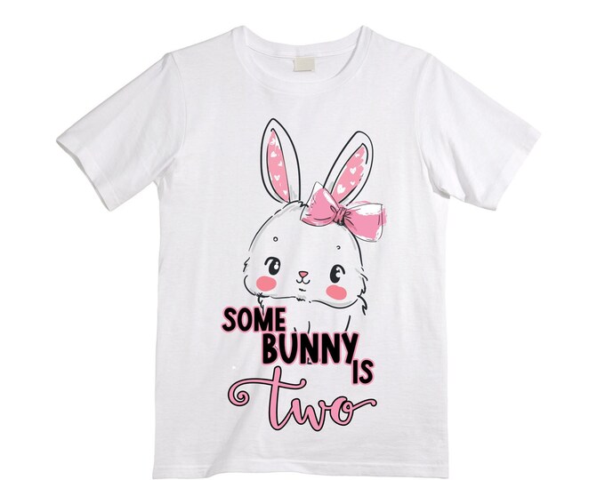 Some BUNNY is TWO - Bunny Rabbit Theme Birthday Girl Shirt. Cake Smash Sleeve Birthday Shirt. TWO . Birthday Shirt