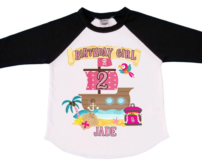 Personalized Two Pirate Rainbow . Pirate Ship.  Arrgh, Shiver me Timbers. Ahoy Matey Girls Birthday Shirt. 2nd Birthday Girl. Pirate Second