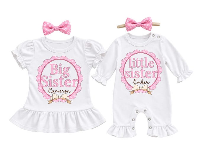 SET Big Sister/Little Sister Matching Sister Set. Pregnancy Annoucement. Baby Shower Gift.