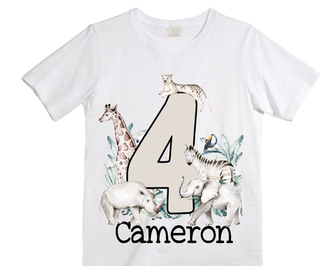 Personalized Let's Get Wild Birthday Shirt. FOUR  Birthday. Boy's Truck Birthday Shirt. Safari Birthday Shirt.