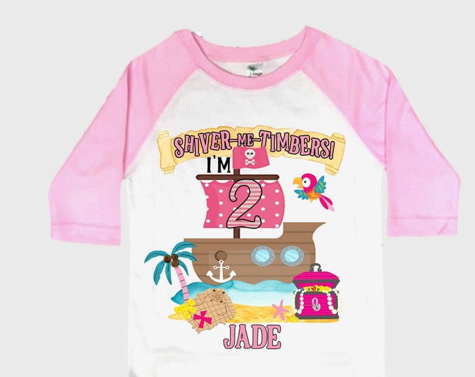 Personalized Two Pirate Rainbow . Pirate Ship.  Arrgh, Shiver me Timbers. Ahoy Matey Girls Birthday Shirt. 2nd Birthday Girl. Pirate Second