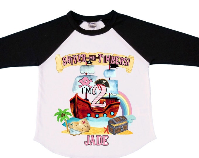 Personalized Two Pirate Rainbow . Pirate Ship.  Arrgh, Shiver me Timbers. Ahoy Matey Girls Birthday Shirt. 2nd Birthday Girl. Pirate Second