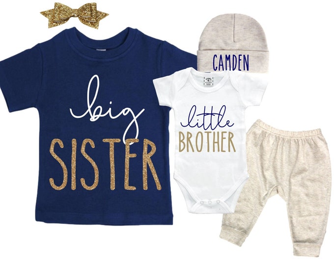 Big Sister/Little Brother Matching Sibling Set. Baby Shower Gift. Take Home Outfit. Matching Sibling Set