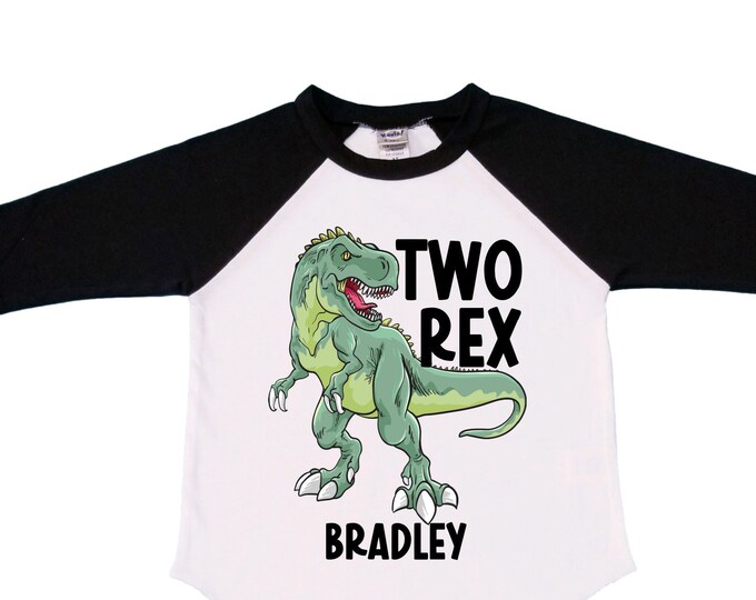 Personalized Two Rex Dinosaur theme Birthday Shirt. Two Birthday. Boy's Dino Birthday Shirt. Dinosaur Birthday Shirt.