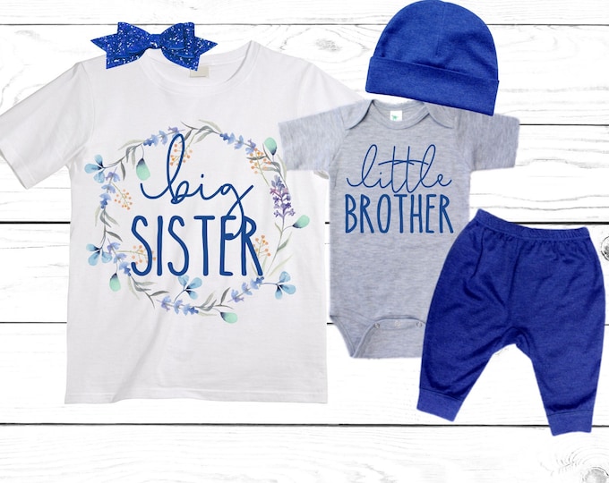 Big Sister /Little Brother Matching Sibling Set. Baby Shower Gift. Take Home Outfit. Matching Sibling Set