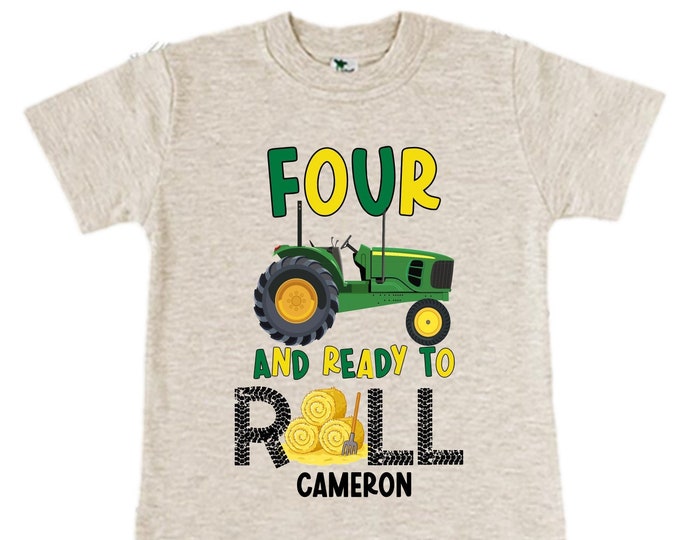 Personalized Tractor FOUR  Raglan Monster Truck theme Birthday Shirt. Two Birthday. Boy's Racing Birthday . Tractor Birthday .