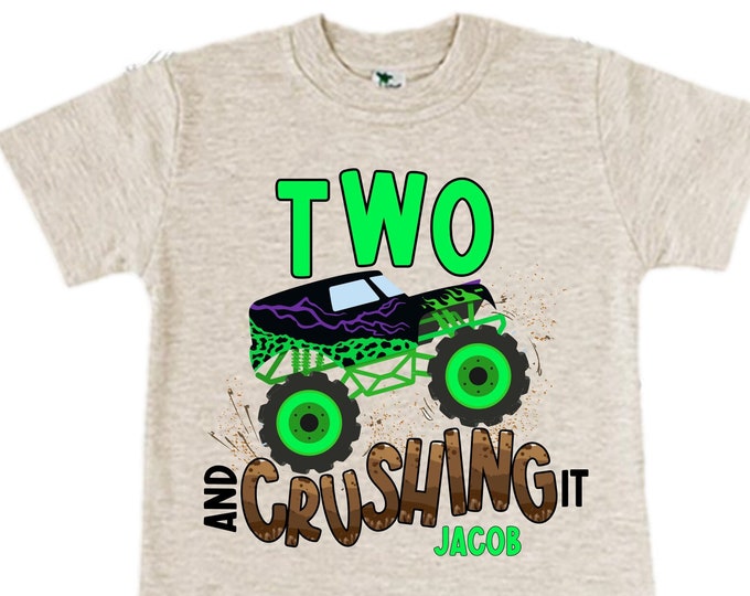 Personalized Monster Truck theme Birthday Shirt. Two Birthday. Boy's Truck Birthday Shirt. Monster Truck Racing Birthday Shirt.