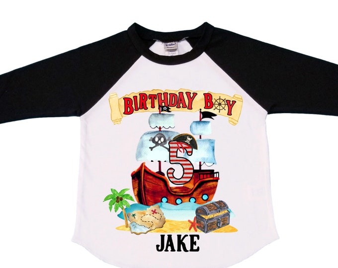 Personalized Pirate Ship FIVE Pirate Ship theme Birthday Shirt. Five Birthday. Boy's Pirate. Ahoy Matey, Arr Matey, Arrgh, Shiver Me Timber