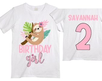 Personalized Sloth Themed TWO Birthday Girl Shirt. Cake Smash Sleeve Birthday Shirt. TWO . Birthday Shirt