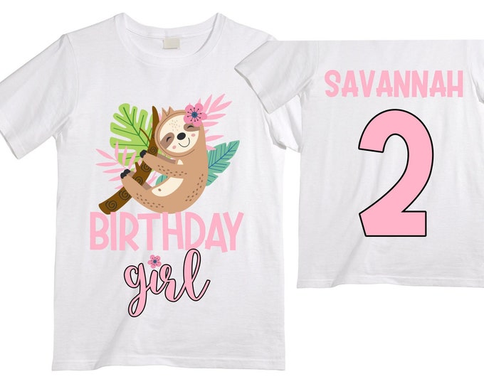 Personalized Sloth Themed TWO Birthday Girl Shirt. Cake Smash Sleeve Birthday Shirt. TWO . Birthday Shirt