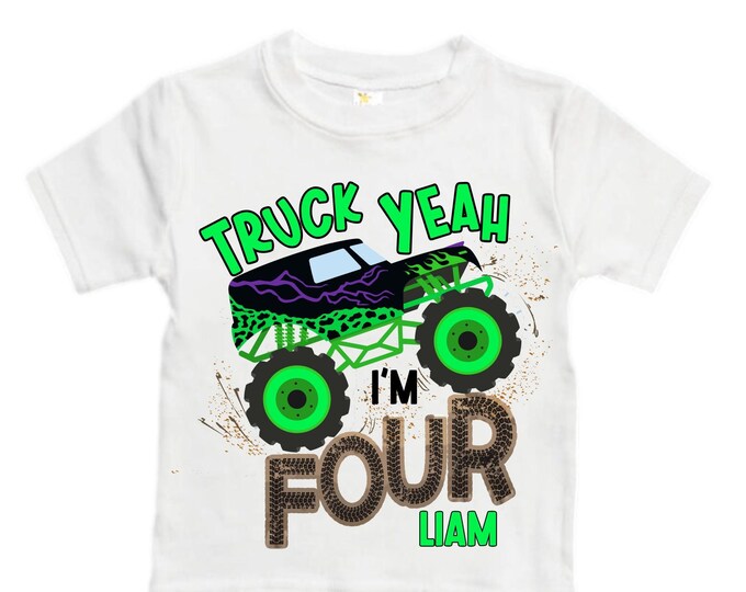 Personalized Monster Truck Crushing IT Birthday Shirt. FOUR  Birthday. Boy's Truck Birthday Shirt. Monster Truck Racing Birthday Shirt.