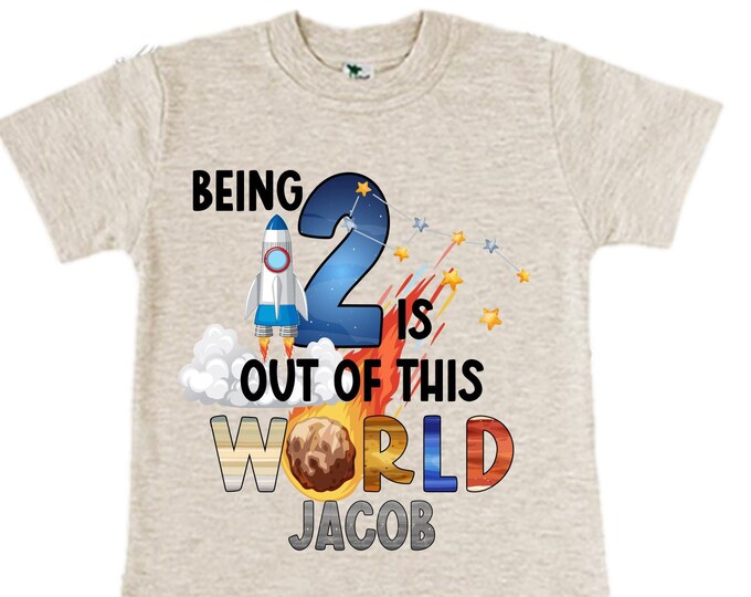 Personalized Space Birthday TWO Astronaut theme Birthday Shirt. TWO Birthday. Boy's Birthday Shirt. Spaceship Space ship Birthday Shirt.