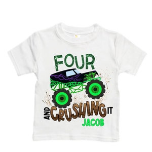 Personalized Monster Truck Crushing IT Birthday Shirt. FOUR  Birthday. Boy's Truck Birthday Shirt. Monster Truck Racing Birthday Shirt.