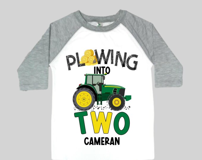 Personalized Farm Green Tractor Farm Animal theme Birthday Shirt. Two Birthday. Boy's Tractor Birthday Shirt.  Farm Birthday Shirt.
