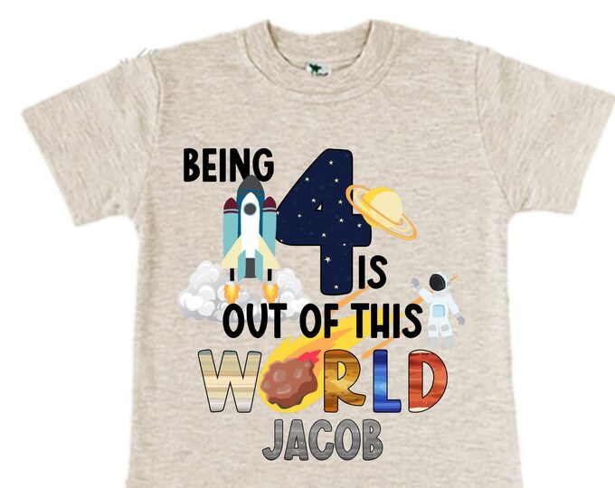 Personalized Space Birthday FOUR Astronaut theme Birthday Shirt. FOUR Birthday. Boy's Birthday Shirt. Spaceship Space ship Birthday Shirt.
