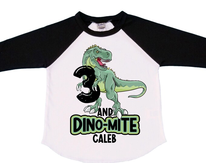 Personalized Dinosaur theme Birthday Shirt. Three Birthday. Boy's Dino Birthday Shirt. Dinosaur Birthday Shirt. THREE Rex