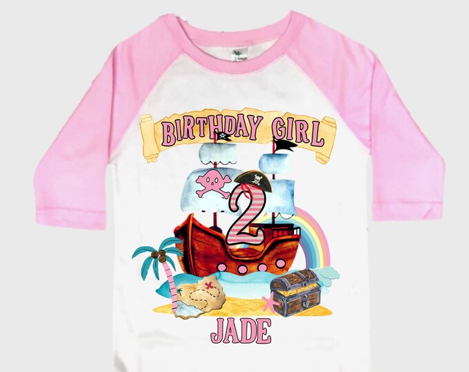 Personalized Two Pirate Rainbow . Pirate Ship.  Arrgh, Shiver me Timbers. Ahoy Matey Girls Birthday Shirt. 2nd Birthday Girl. Pirate Second