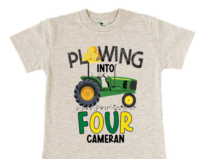 Personalized Tractor FOUR  Raglan Monster Truck theme Birthday Shirt. Two Birthday. Boy's Racing Birthday . Tractor Birthday .