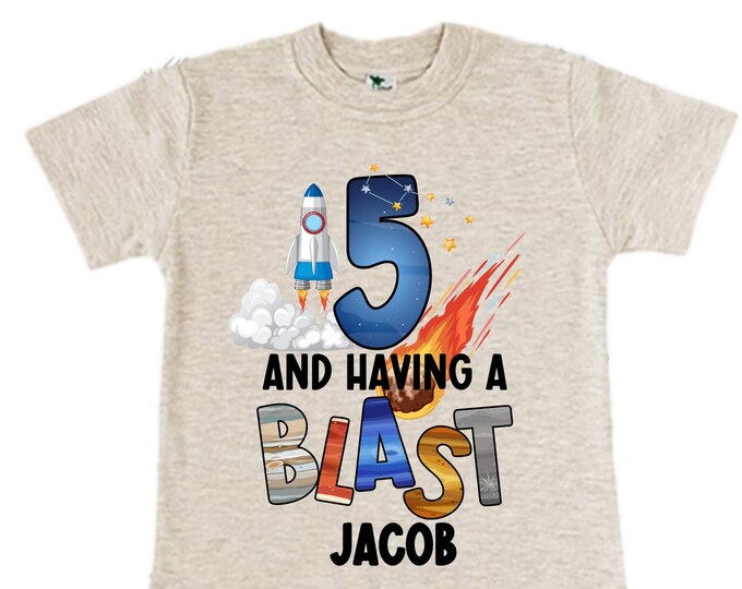 Personalized Space Birthday FIVE Astronaut theme Birthday Shirt. 5th Birthday. Boy's Birthday Shirt. Spaceship Space ship Birthday Shirt.