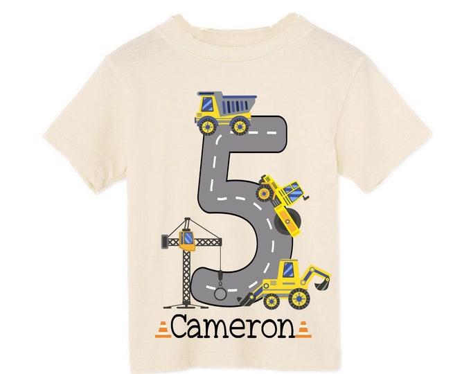 Personalized 5 Digger Truck Construction FIVE theme Birthday Shirt. FIVE Birthday. Birthday. Trash Truck Birthday .