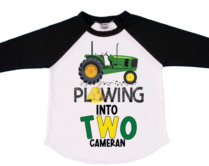 Personalized Farm Green Tractor Farm Animal theme Birthday Shirt. Two Birthday. Boy's Tractor Birthday Shirt.  Farm Birthday Shirt.