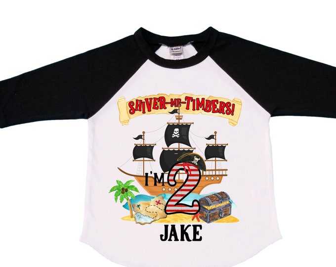 Personalized Pirate Ship theme Birthday Shirt. Two Birthday. Boy's Pirate Birthday. Shiver Me Timbers. Ahoy Matey. Arr. Arragh Shirt. Pirate