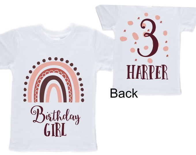 Personalized Rainbow THREE Birthday Girl Shirt. Cake Smash Sleeve Birthday Shirt. Three . Birthday Shirt