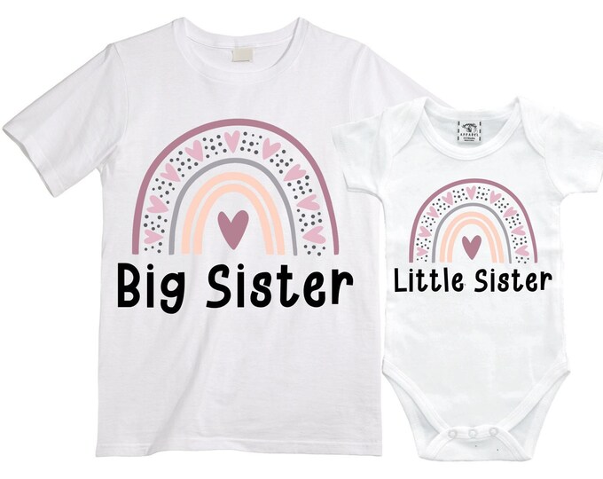 SET Big Sister/Little Sister Matching Sister Set. Pregnancy Annoucement. Baby Shower Gift.