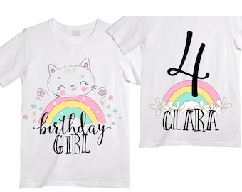 Personalized Rainbow Four Birthday Girl Shirt. Cake Smash Sleeve Birthday Shirt. 4th . Birthday Shirt
